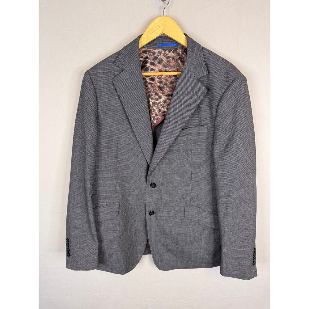 Sondergaard Copenhagen Mens 44R Slim Fit Grey Houndstooth Leopard Blazer SSJS034